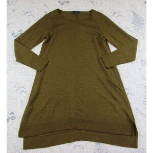 EUC Eileen Fisher Tunic Dress Womens Green Brown Merino Wool Sweater Knit sz S